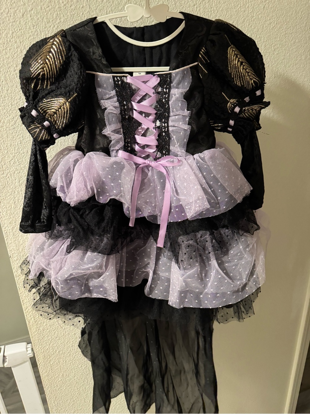 Black and Lavender Girls' Tulle Costume Dress with Ribbon Lace-Up